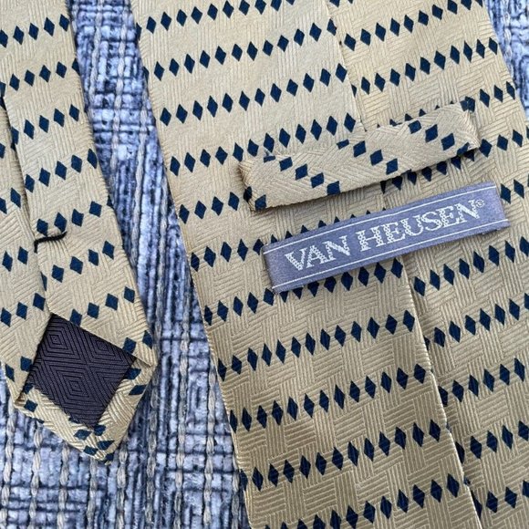 Van Heusen Men Tie Gold/Blue Tone Men Neck Tie Classic Ties 100% silk Handmade - Picture 4 of 9